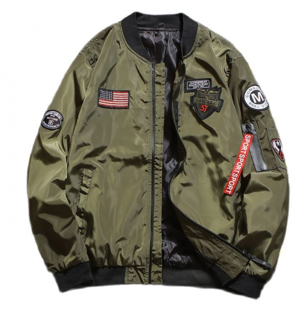 Jaket Aviator dengan Pita Bergaya Militer